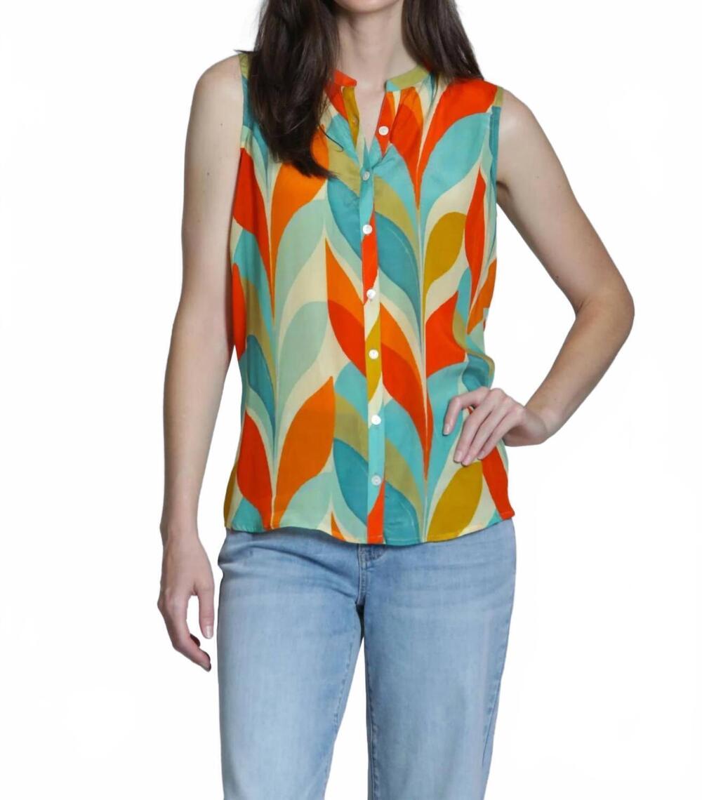 NEW APNY women's sleeveless button-up shirt in geometric